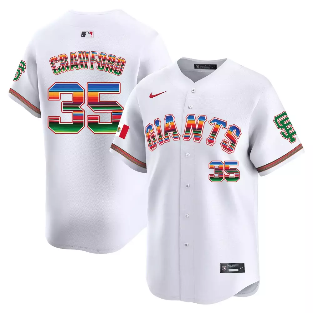 Brandon Crawford 35 Giants Jersey White Mexico Flag Men Alternate Custom Design Red