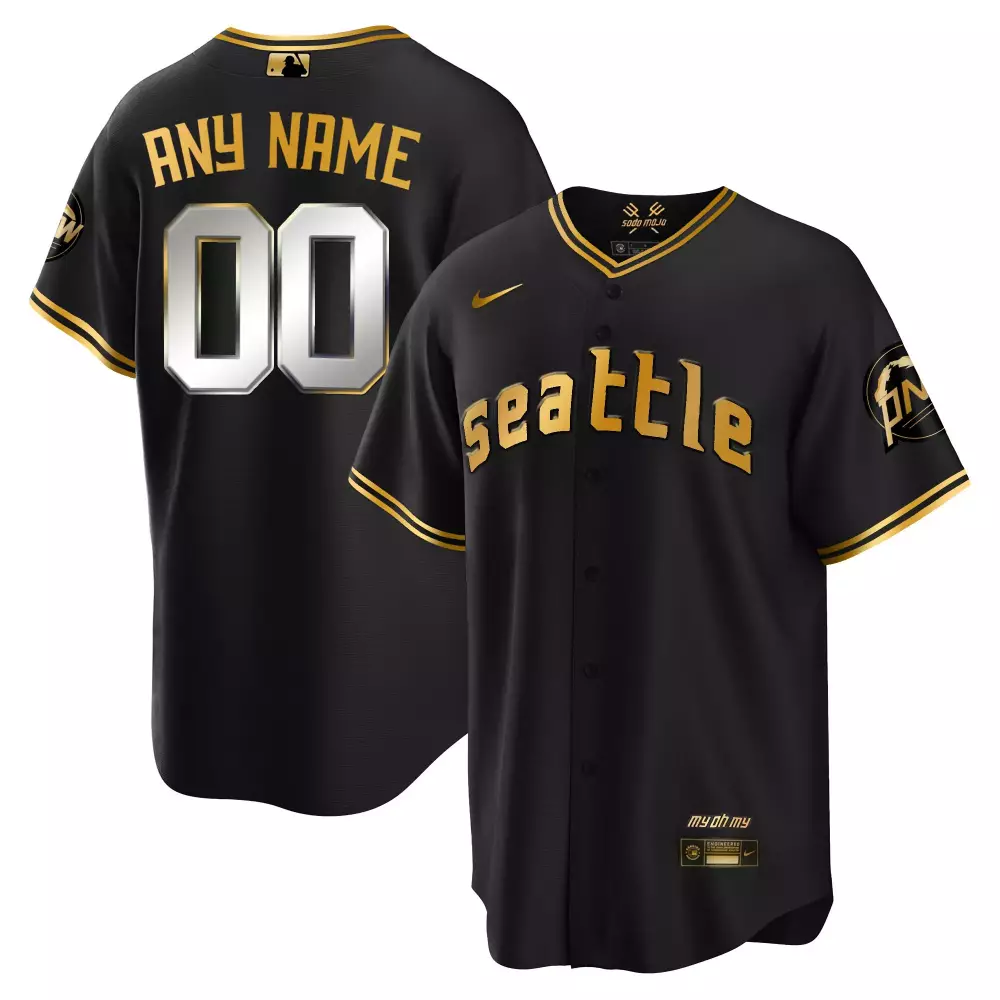 Seattle Mariners Jersey Black Men Gold Custom All Stitched