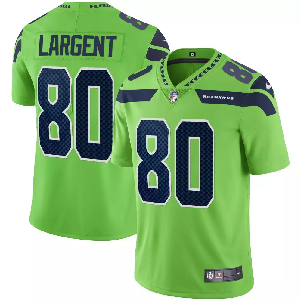 Steve Largent 80 Seahawks Jersey Lime Green Men Standard Navy Blue All Stitched Vapor