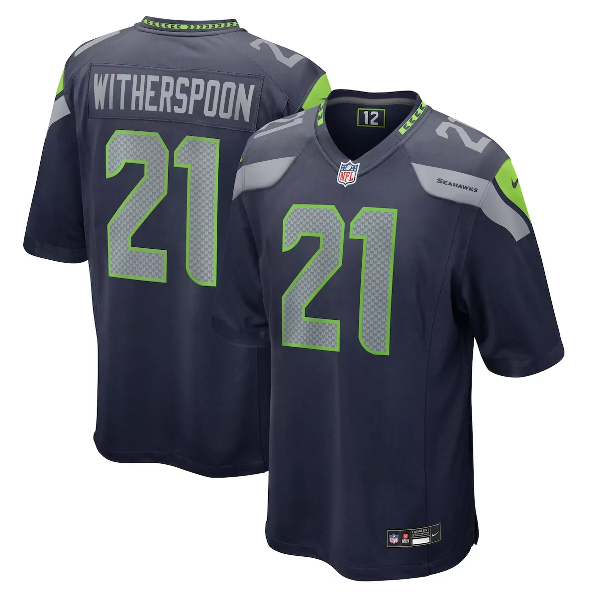 Devon Witherspoon 21 Seahawks Jersey Navy Blue Men Official Replica Neon Green Grey