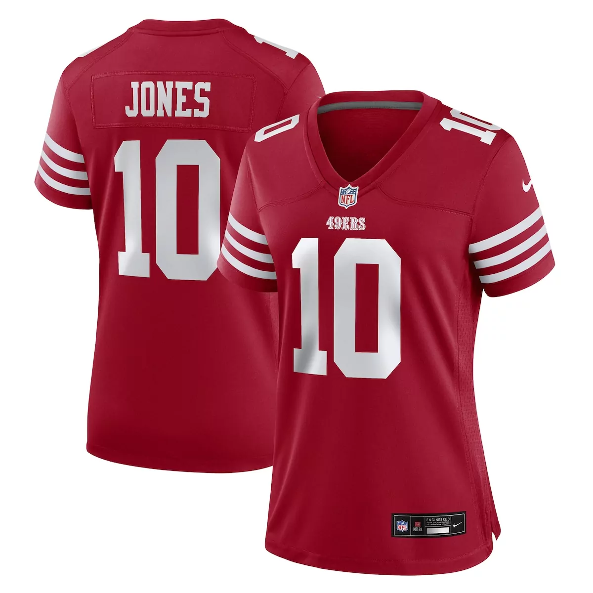 Mac Jones 10 49ERS Jersey Red Women White Game
