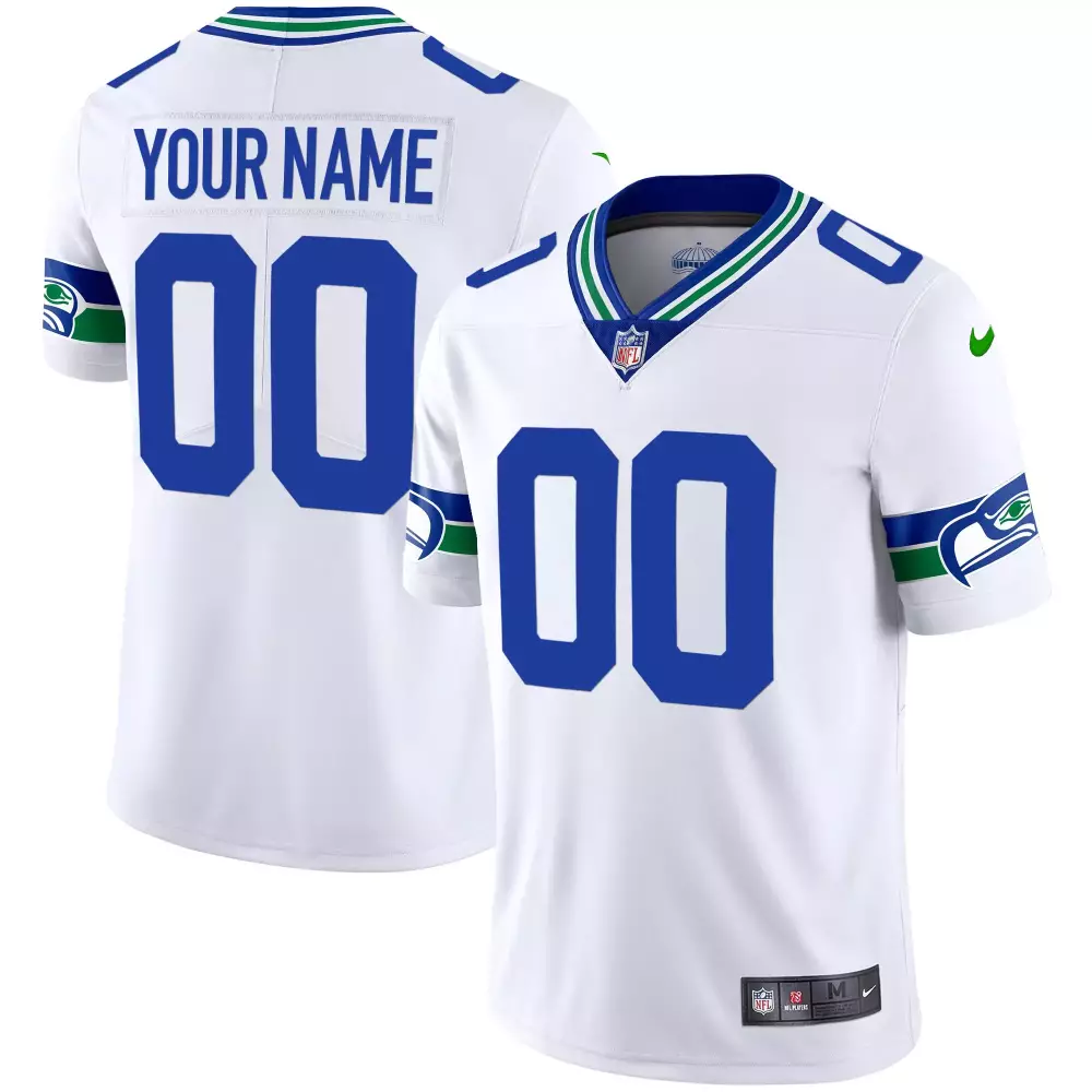 Custom Seattle Seahawks Jersey White Men Replica Royal Blue Green All Stitched Vapor
