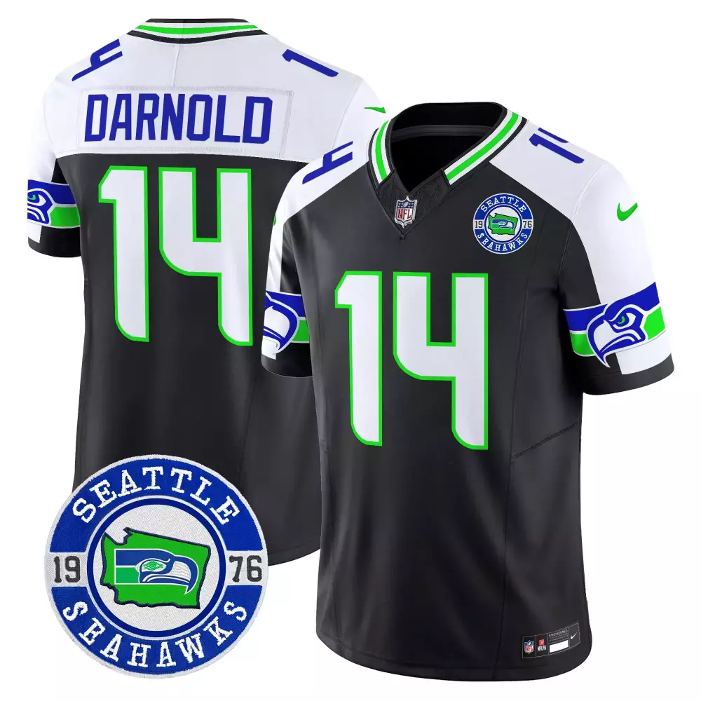 Sam Darnold 14 Seattle Seahawks Jersey Black Men Alternate Split Design White Green