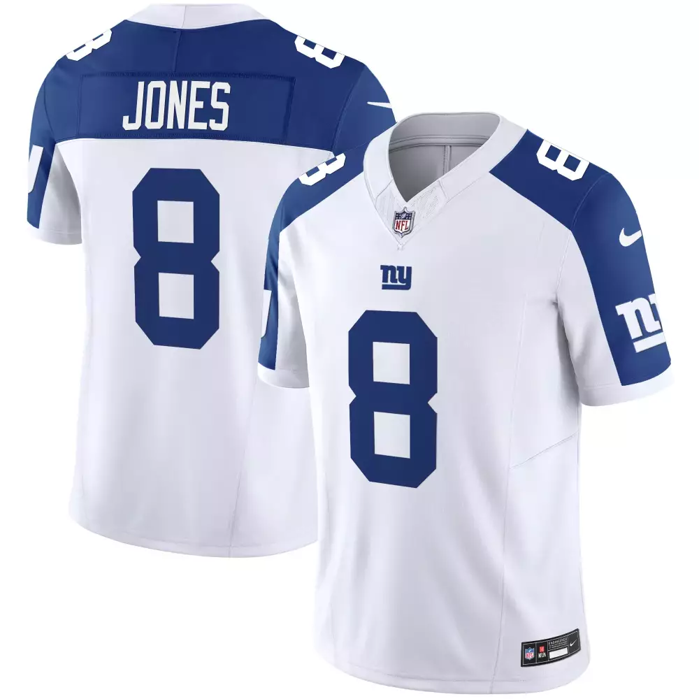 Daniel Jones 8 New York Giants Jersey White Men Player Alternate Blue Vapor Limited