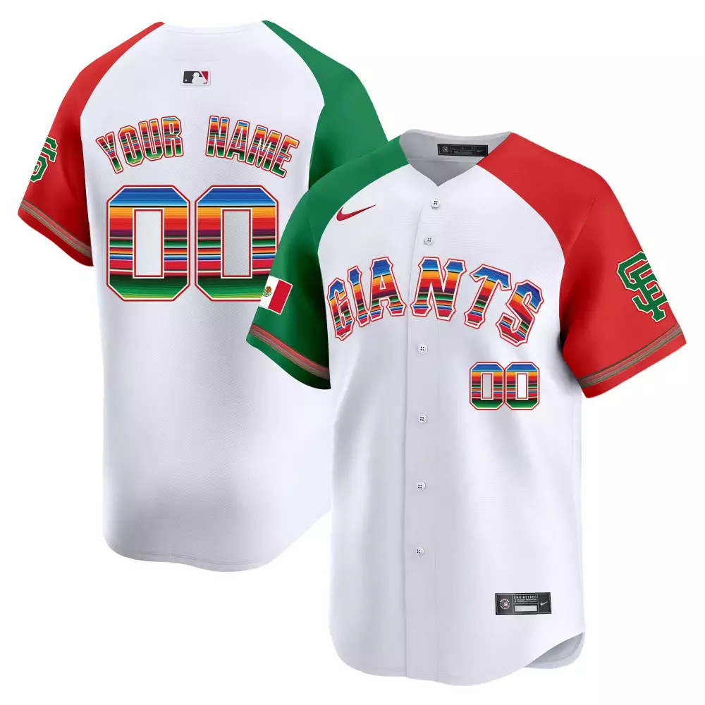 Custom Giants Jersey White Cinco De Mayo Mexican Flag Design Green Red Alternate