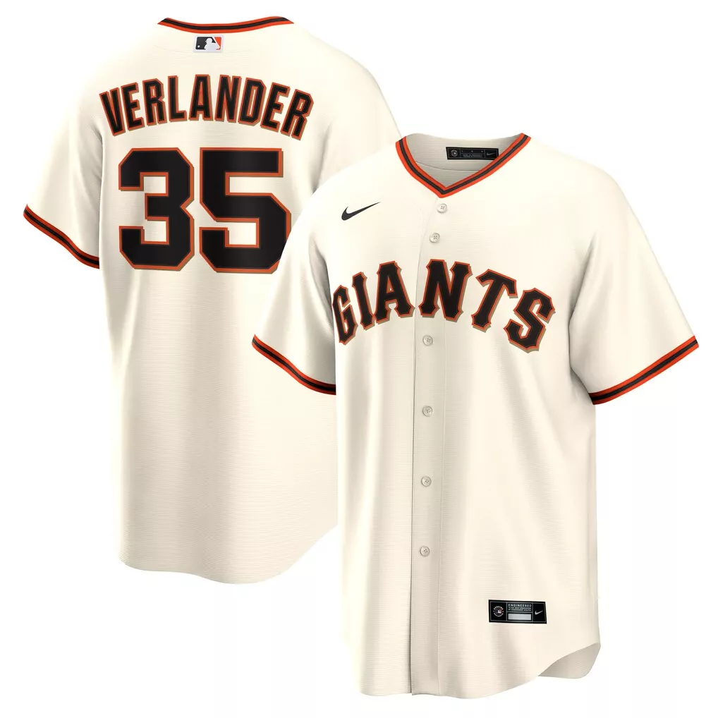 Justin Verlander 35 Giants Jersey Cream Men Black Orange Home Replica