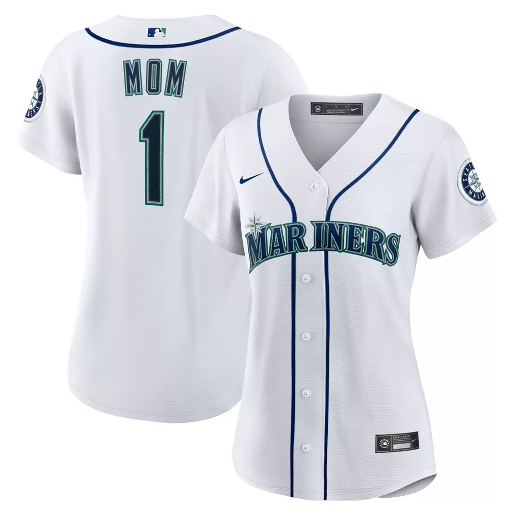Mom 1 Mariners Jersey White Women Navy Blue Teal Home Replica