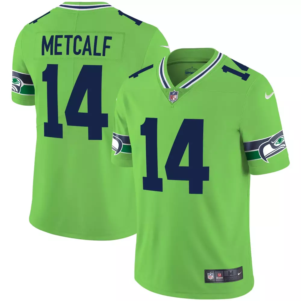 Dk Metcalf 14 Seattle Seahawks Jersey Lime Green Men Player Navy Blue White Throwback