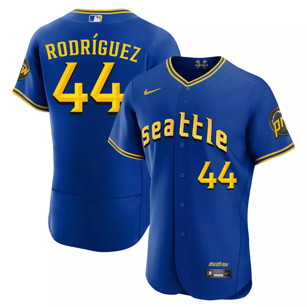 Julio Rodriguez 44 Jersey Blue City Connect Seattle Mariners Men Custom Design Yellow
