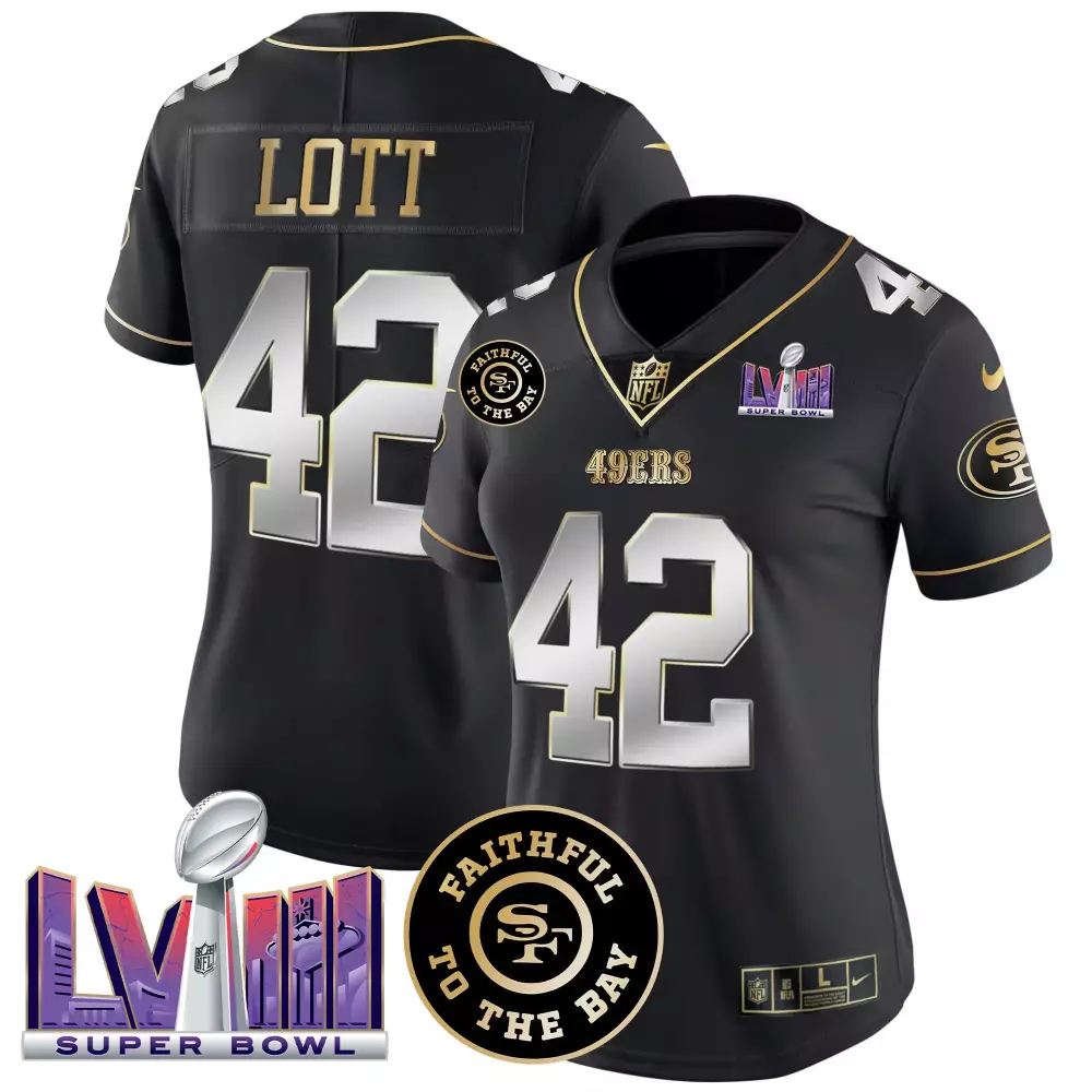 Ronnie Lott 42 49ERS Jersey Black Super Bowl Lviii Men Standard Gold Silver Limited