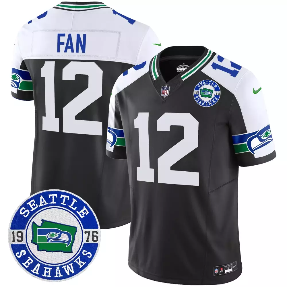 Seattle Seahawks 12 Jersey Black 12th Man Men Fan Alternate Split Design White Green