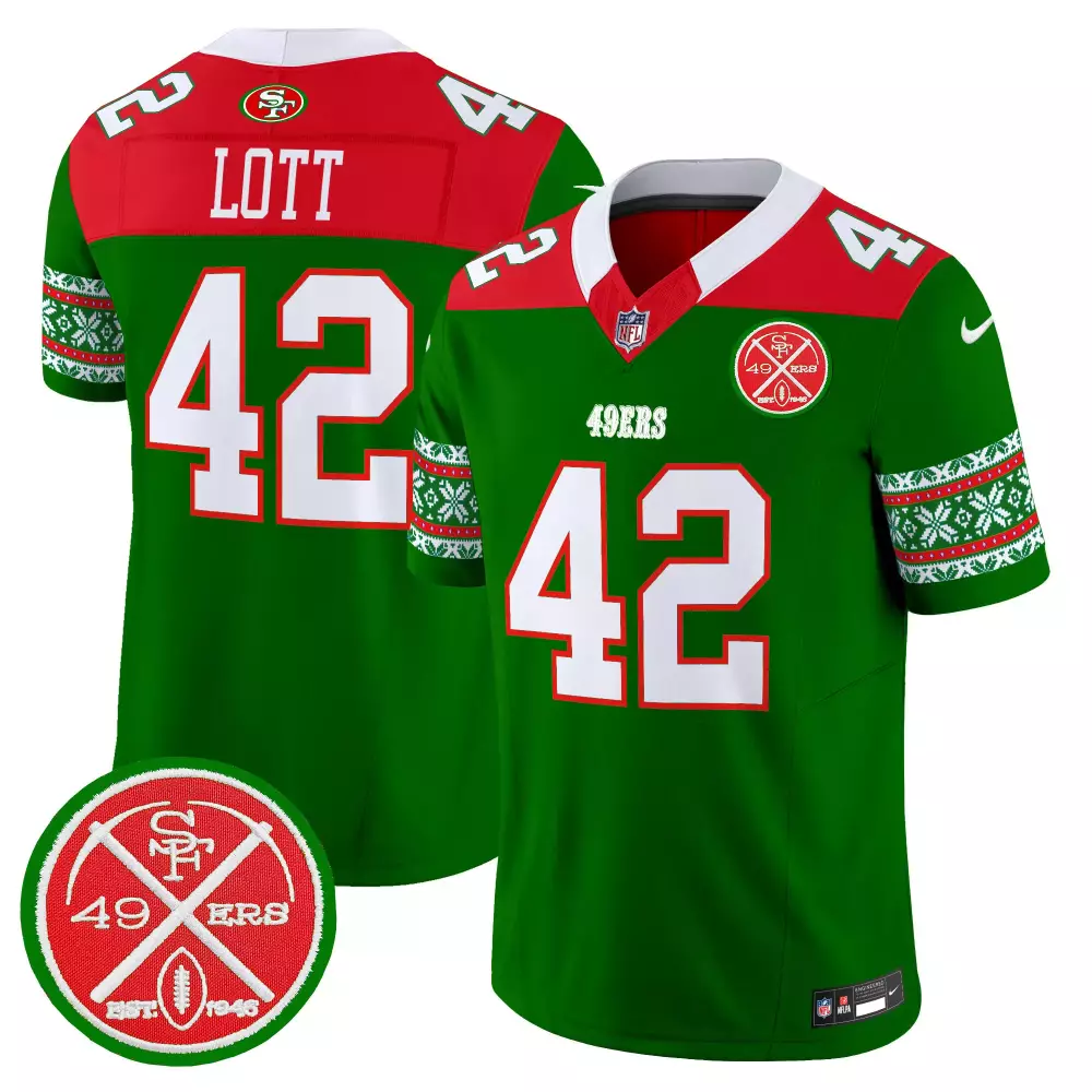 Ronnie Lott 42 49ERS Jersey Green 1946 Men Alternate Custom Design Red White Vapor