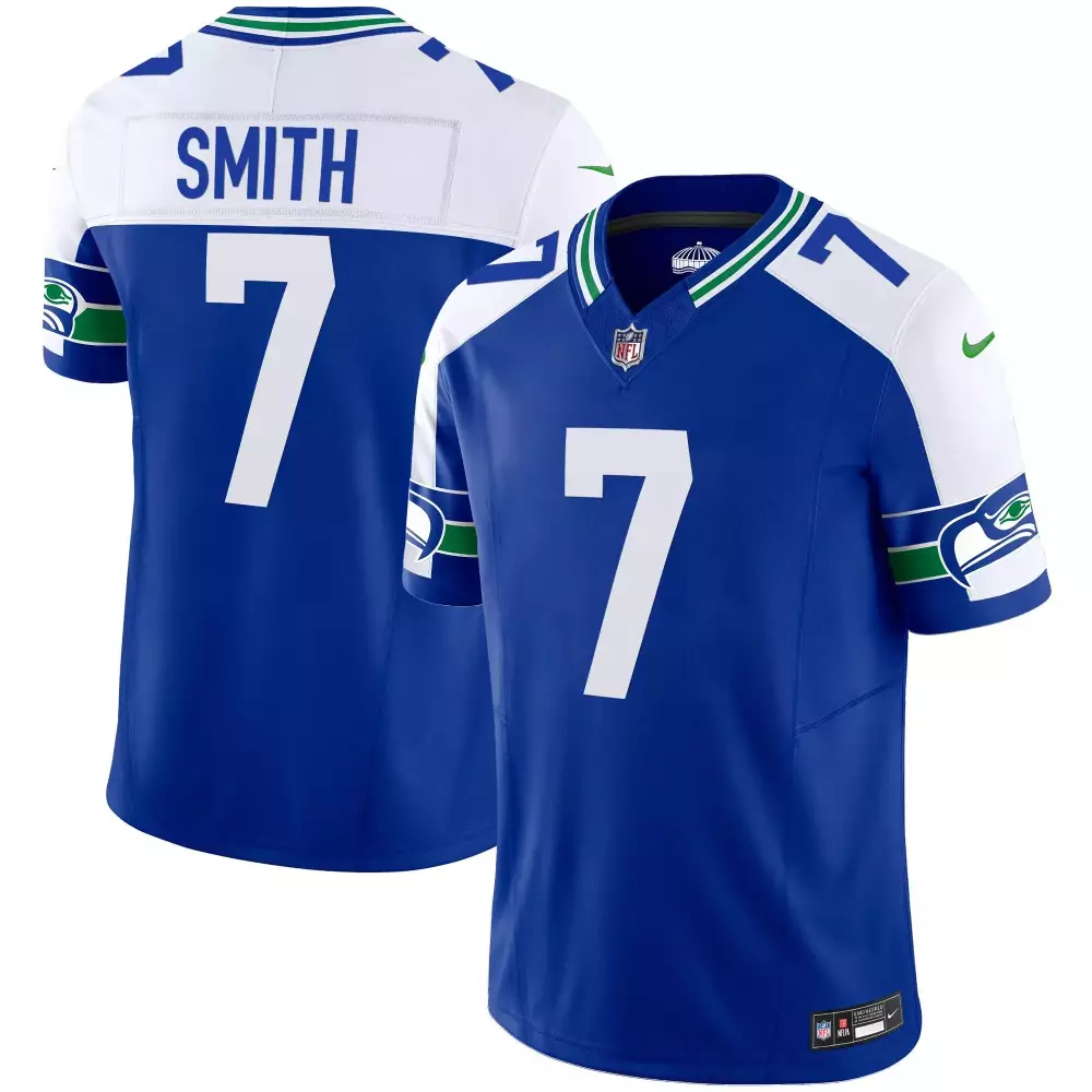 Geno Smith 7 Seattle Seahawks Jersey Blue Men White Green Alternate Throwback Vapor