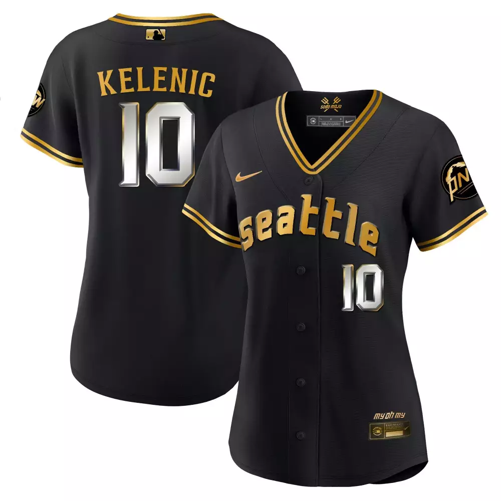 Jarred Kelenic 10 Jersey Black Seattle Mariners Pn Men Gold Silver All Stitched