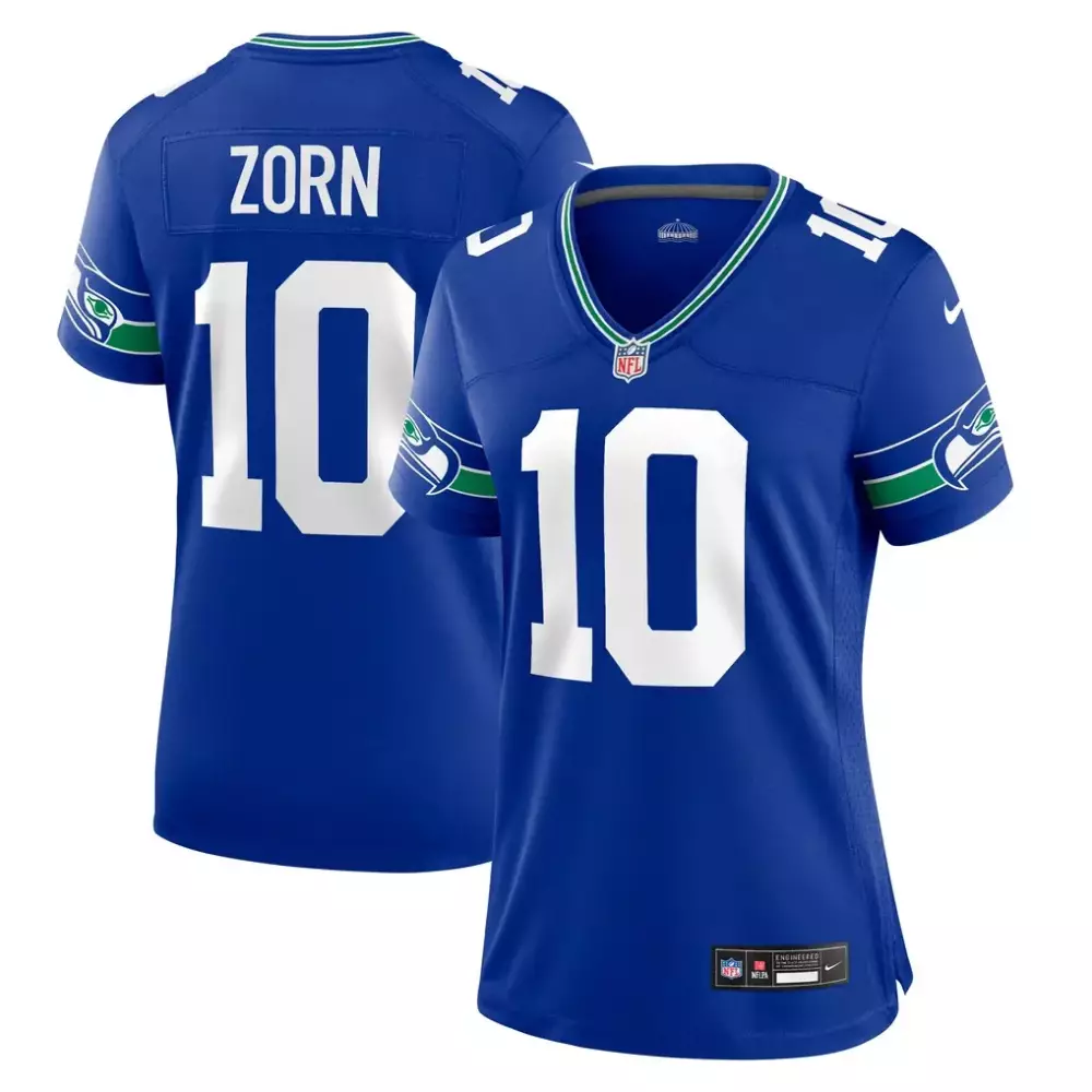 Jim Zorn 10 Seattle Seahawks Jersey Blue Women Replica Green White Throwback Retired