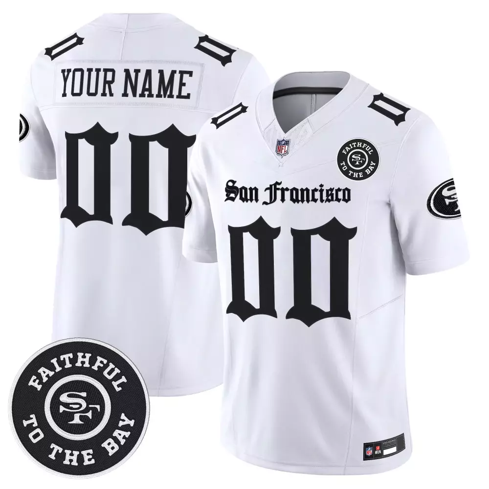 Custom San Francisco 49ers Jersey White Faithful To Bay Men NFL Black Vapor Limited
