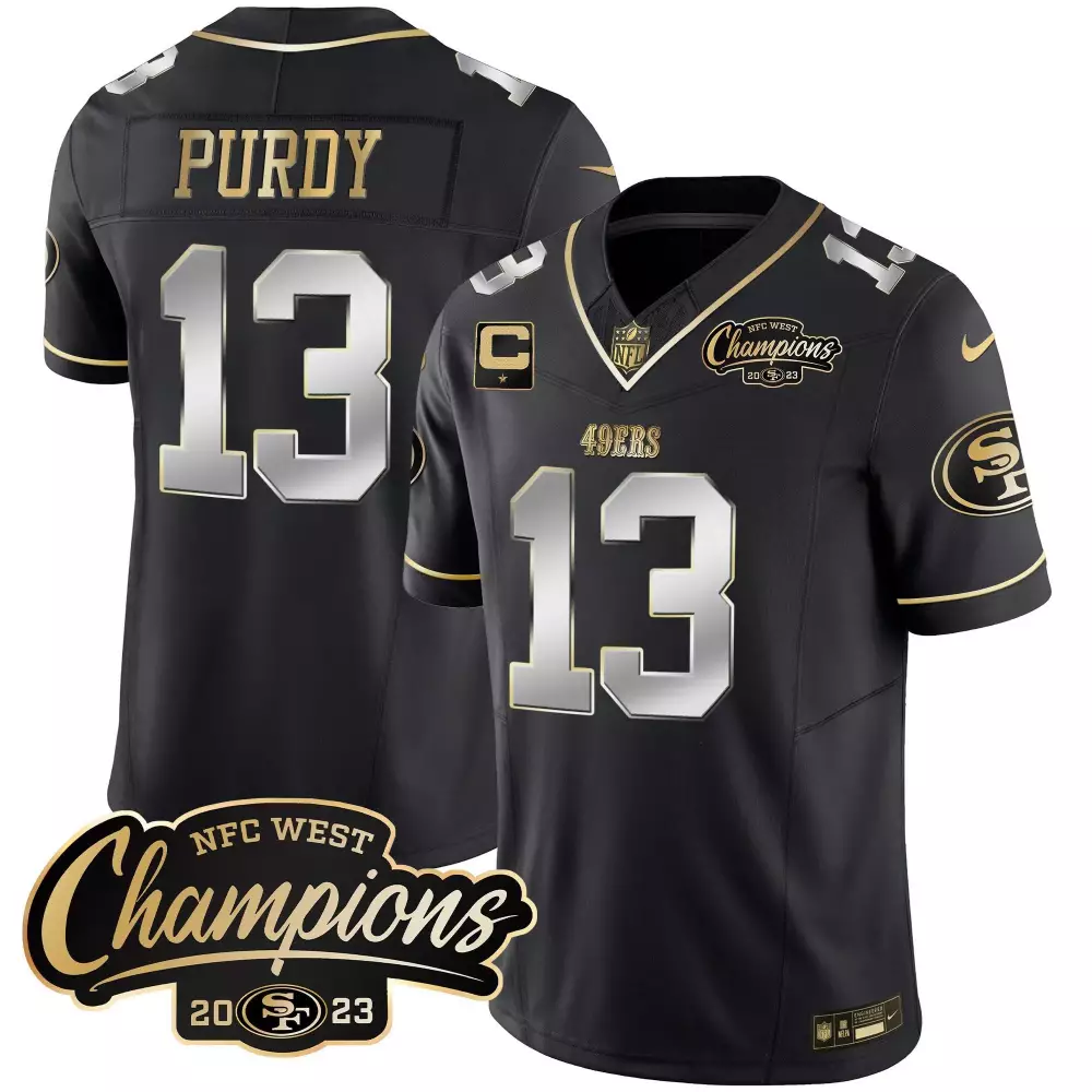 Brock Purdy 13 49ERS Jersey Black NFC West Champions 2023 Men Gold Silver Limited