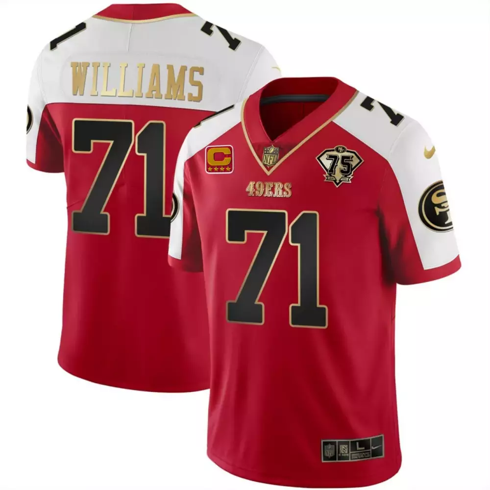 Trent Williams 71 49ERS Jersey Red 75th Anniversary Captain Men Standard White Gold