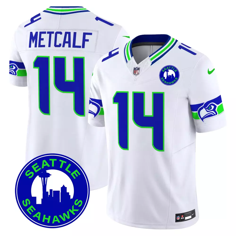 Dk Metcalf 14 Seattle Seahawks Jersey White Men Alternate Blue Green Vapor Limited