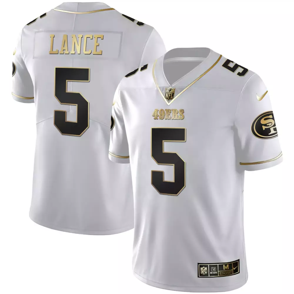 Trey Lance 5 49ers Jersey White Alternate 2022 Men Player Black Gold Stitched