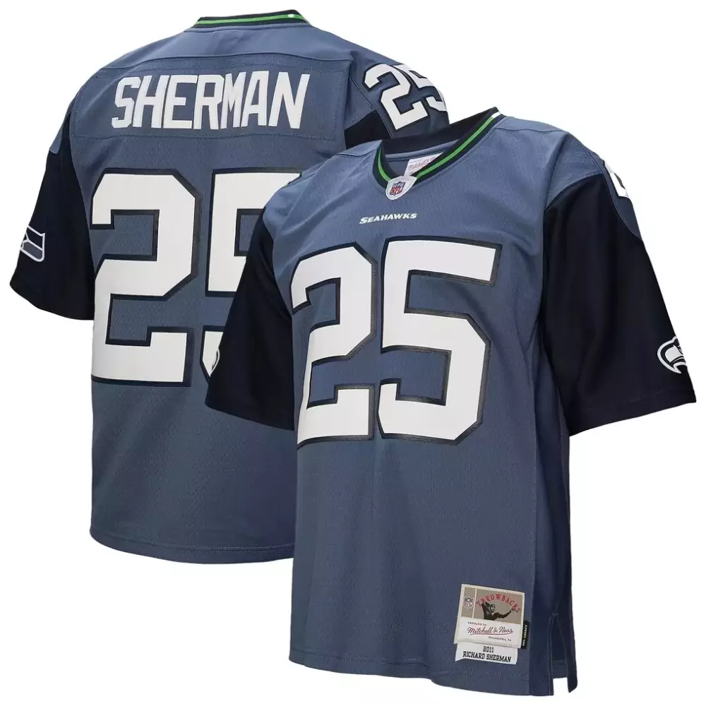 Richard Sherman 25 Jersey Grey Throwback Seattle Seahawks Equipment Men Split Design