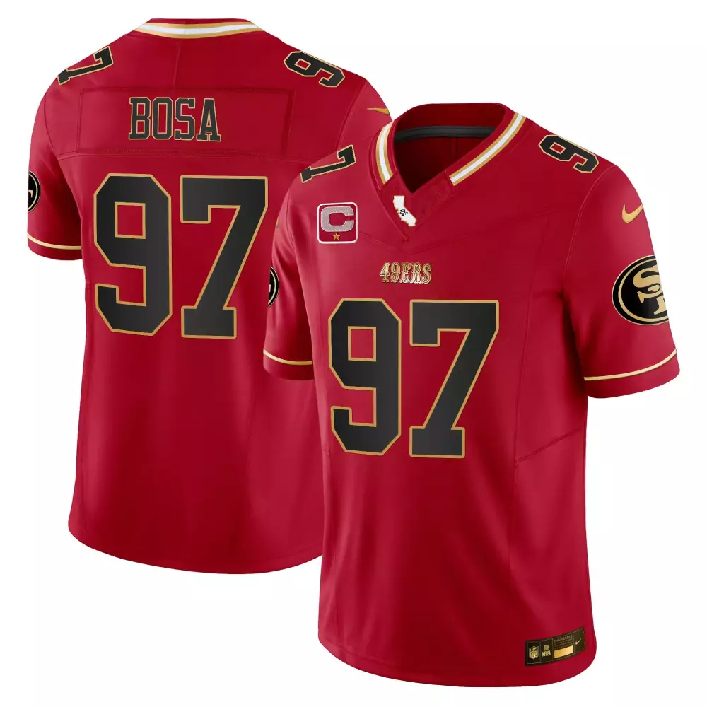Nick Bosa 97 49ERS Jersey Red Men NFL Black Gold Limited Vapor All Stitched