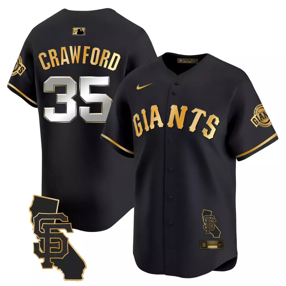Brandon Crawford 35 Giants Jersey Black City Connect California Shape SF Men Gold