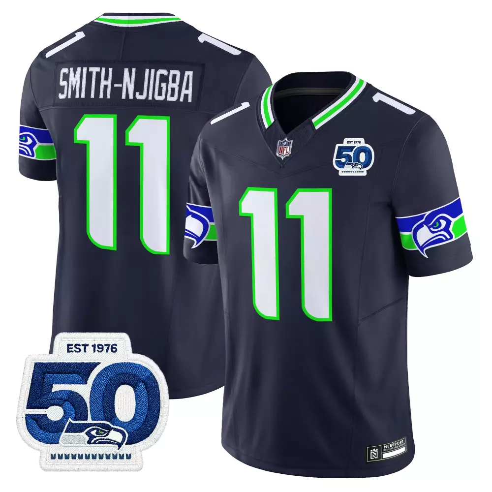 Jaxon Smith-njigba 11 Jersey Navy Blue 50th Anniversary Seattle Seahawks Men Green