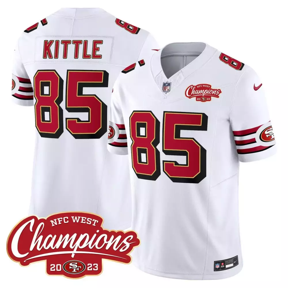 George Kittle 85 49ers Jersey White NFC West Champions 2023 Men Alternate Red Black