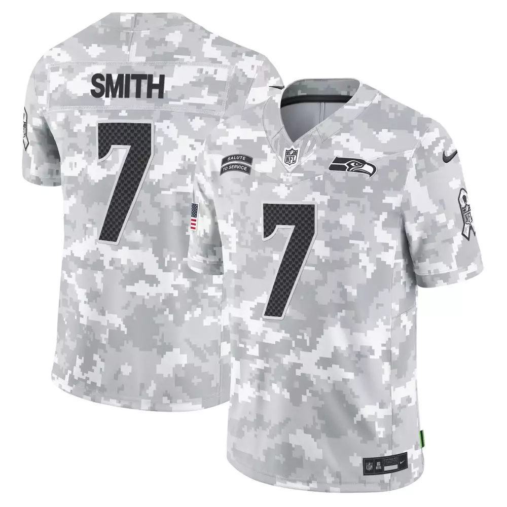 Geno Smith 7 Seattle Seahawks Jersey Digital Camouflage White Salute To Service American Flag Cancer Awareness Ribbon