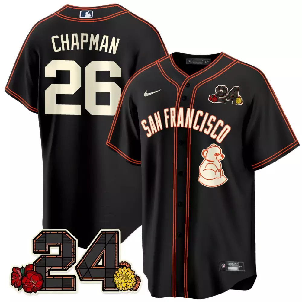 Chapman 26 San Francisco Giants Jersey Black City Connect 24 Flowers Men Orange Cream