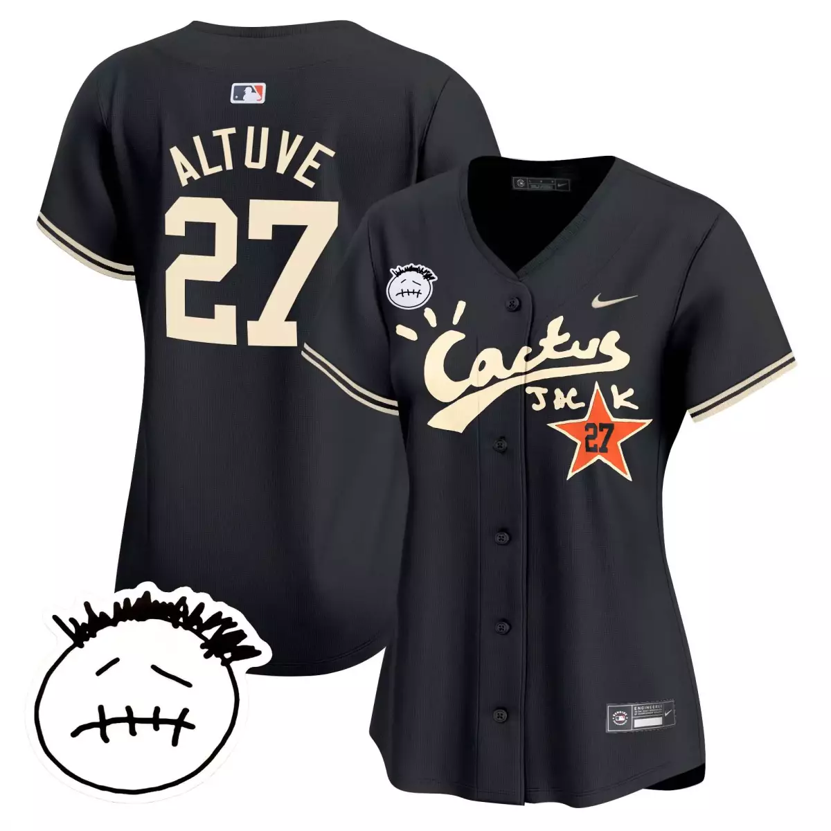 Jose Altuve 27 Houston Astros Jersey Black Cactus Jack 2023 Women Cream Orange Vapor