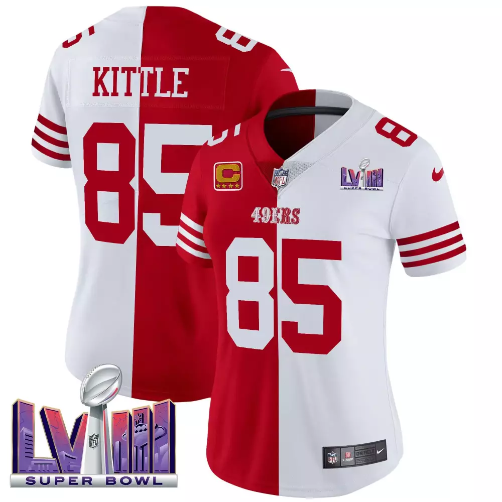 George Kittle 85 49ERS Jersey Red Super Bowl Lviii Men Split Design White Vapor v2