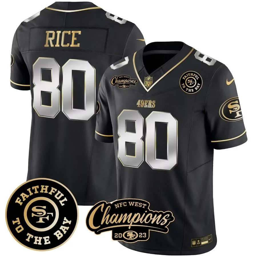 Jerry Rice 80 49ERS Jersey Black NFC West Champions 2023 Men Gold Silver All Vapor