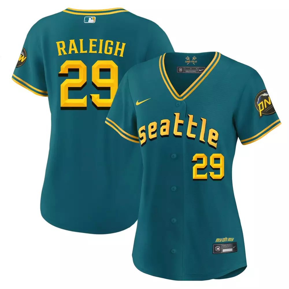 Cal Raleigh 29 Seattle Mariners Jersey Teal City Connect Pnw My Oh Men Yellow Gold