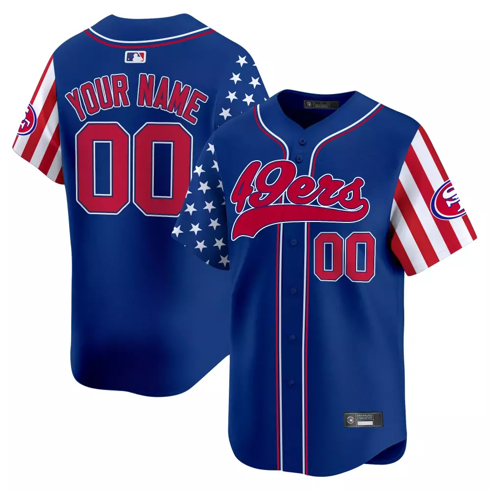 Custom San Francisco 49ers Jersey Royal Blue Men Split Design Red White Stitched