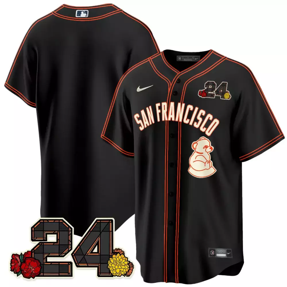 San Francisco Giants 24 Jersey Black Flower Power Bear Men Orange Limited Vapor Premier
