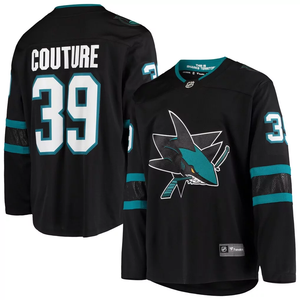 Logan Couture 39 San Jose Sharks Jersey Black Men NHL Teal White Alternate Breakaway