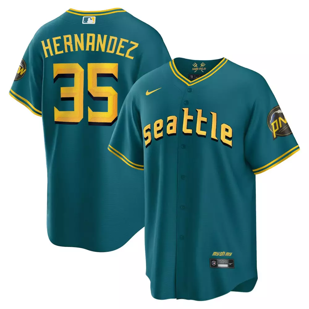 Teoscar Hernandez 35 Jersey Teal 2024 City Connect Seattle Mariners My Oh Men Custom Design