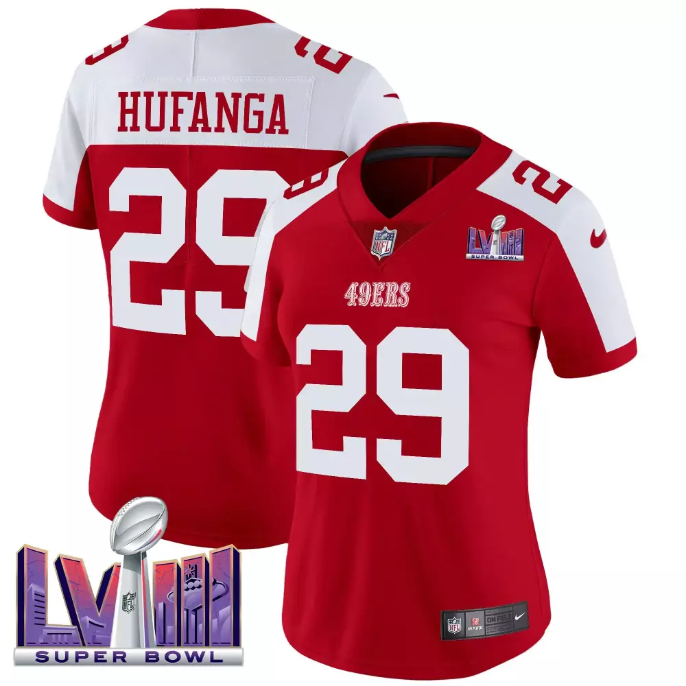 Talanoa Hufanga 29 49ERS Jersey Red Super Bowl Lviii Men Standard White Alternate