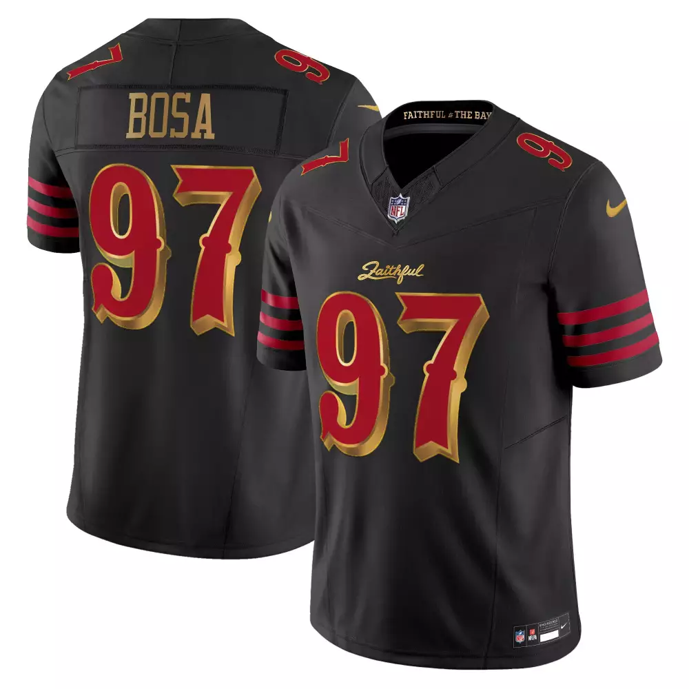 Nick Bosa 97 49ERS Jersey Black Faithful Men Red Gold Vapor Limited All Stitched