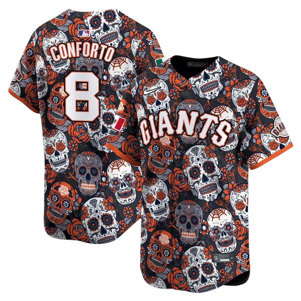 Michael Conforto 8 Giants Jersey Black Day Of The Dead Men Sugar Skull Custom Design