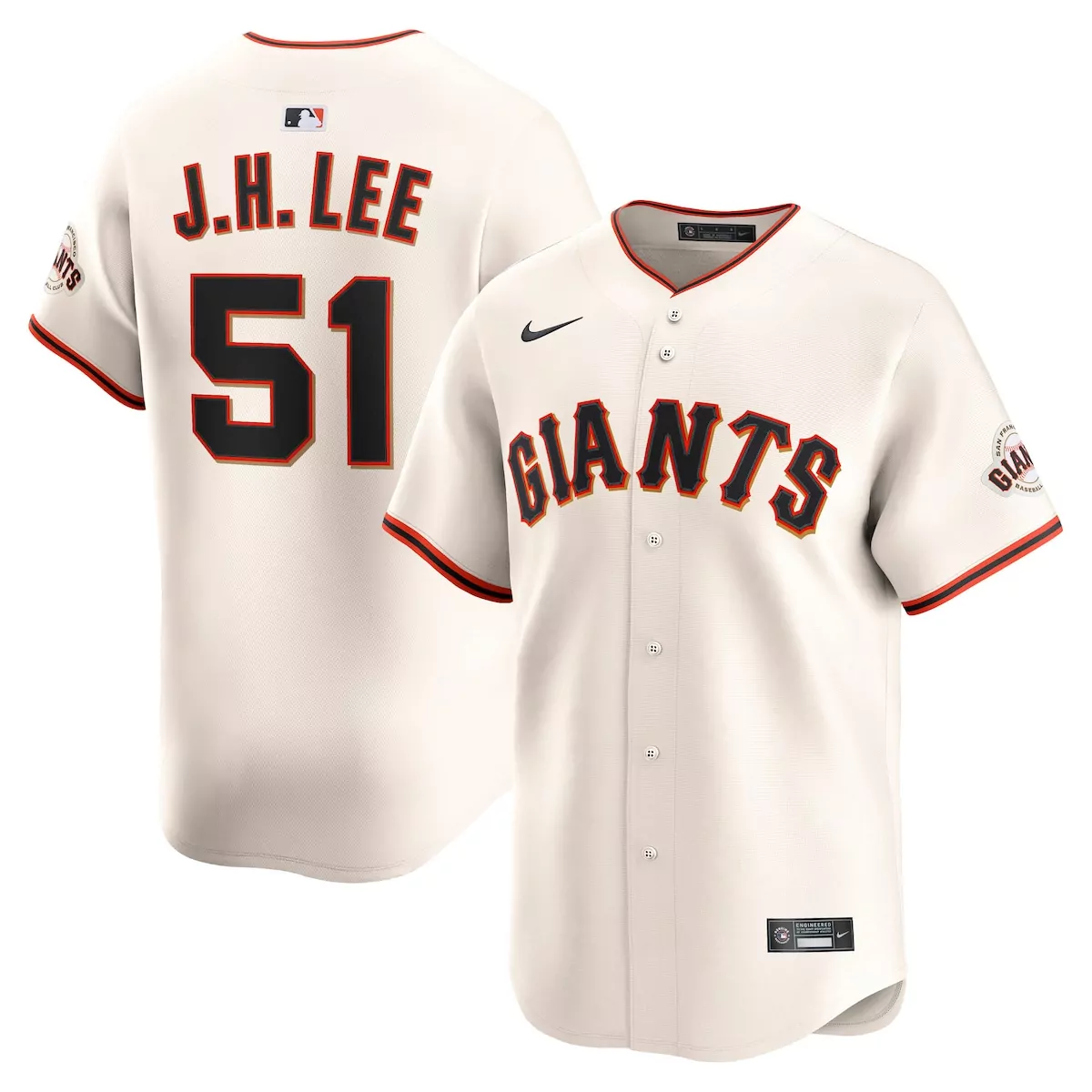 J.h. Lee 51 San Francisco Giants Jersey Cream Men Black Orange Home Limited