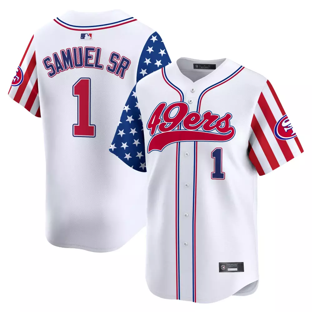 Samuel Sr. 1 49ers Jersey White Independence Day Men Split Custom Design Red Blue