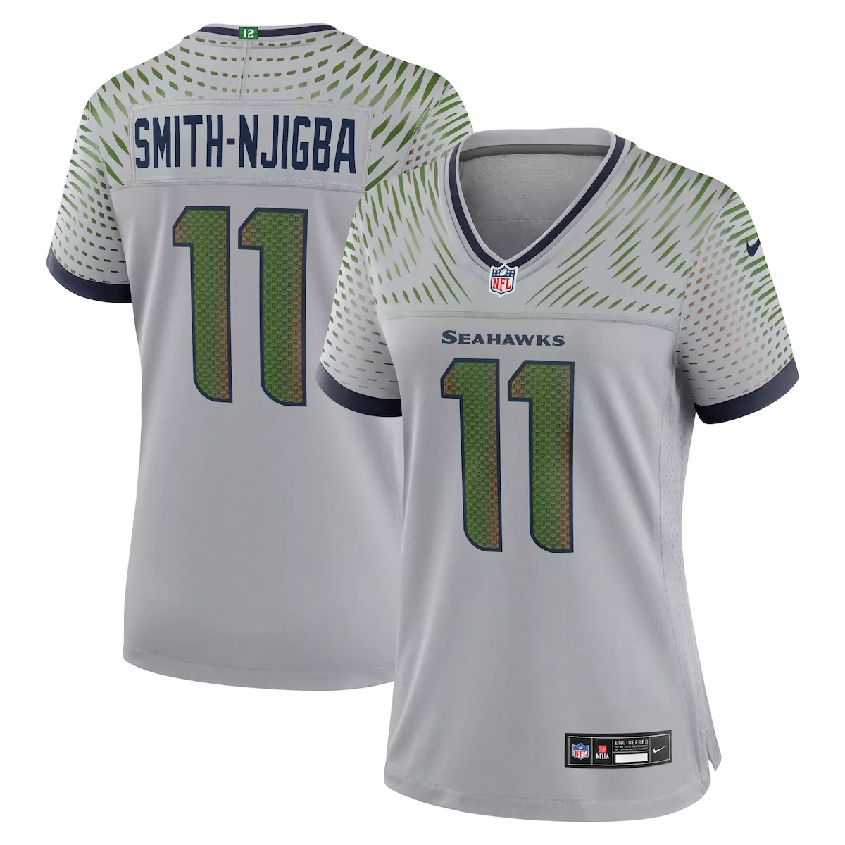 Jaxon Smith-njigba 11 Seahawks Jersey Gray Women Authentic Split Design Navy Blue
