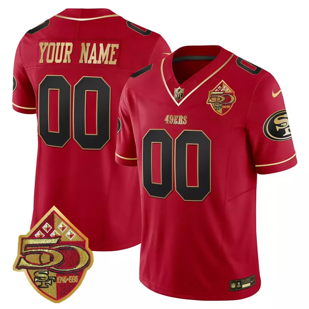 Custom 49ERS Jersey Red 50th Anniversary 1946-1996 Men Gold Black Vapor Limited
