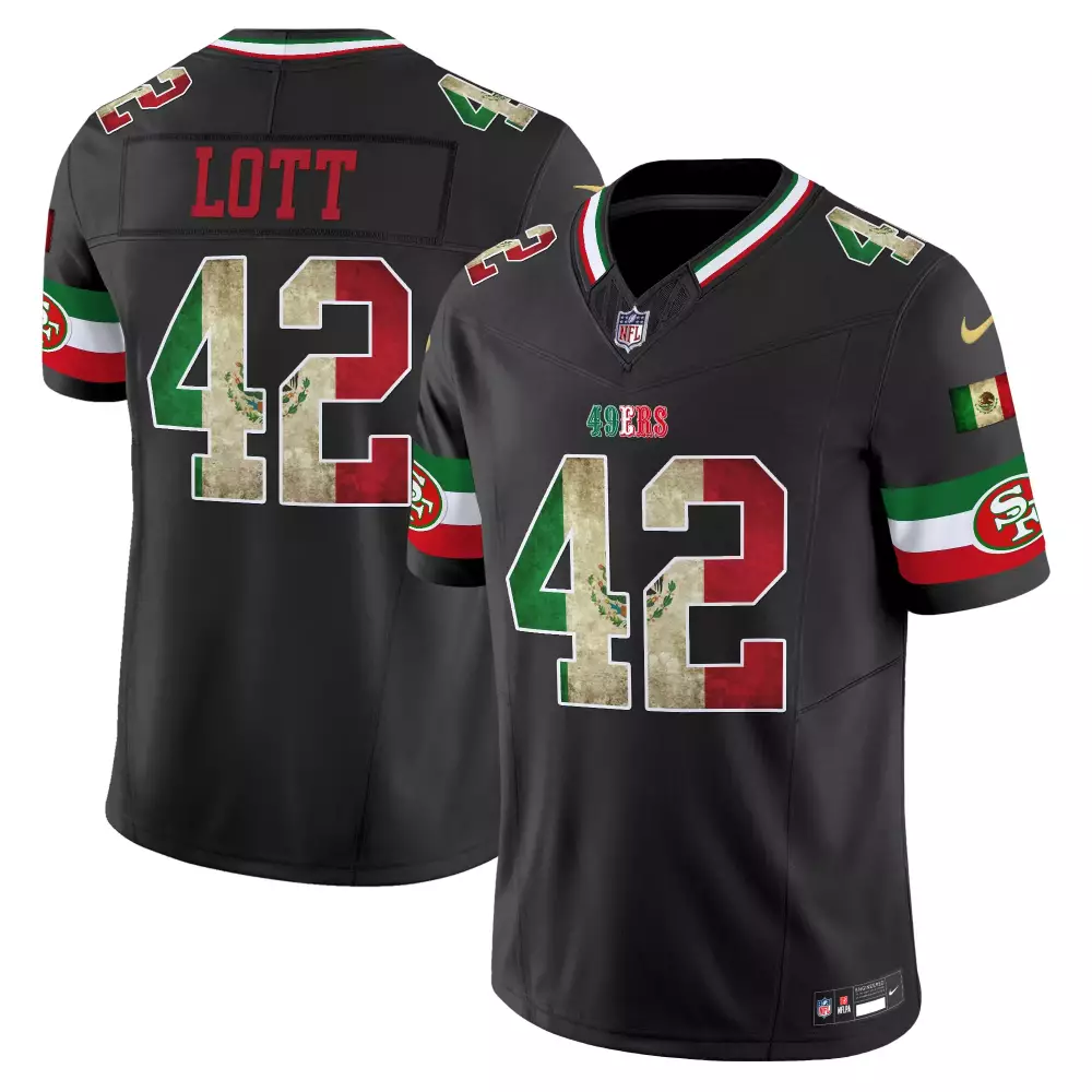 Ronnie Lott 42 49ERS Jersey Black Cinco De Mayo Mexican Flag Men Red White Green