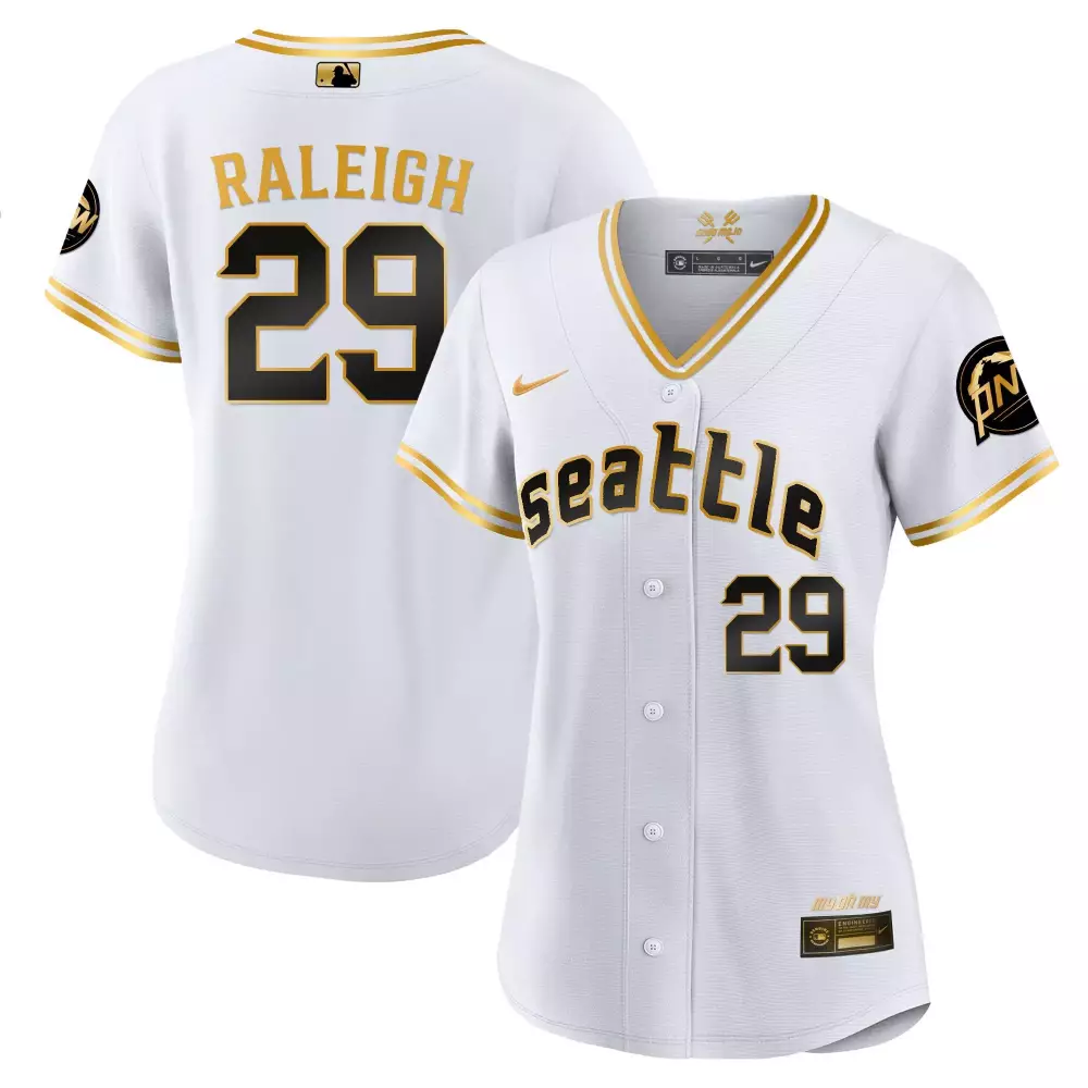 Cal Raleigh 29 Seattle Jersey White Men Black Gold All Stitched