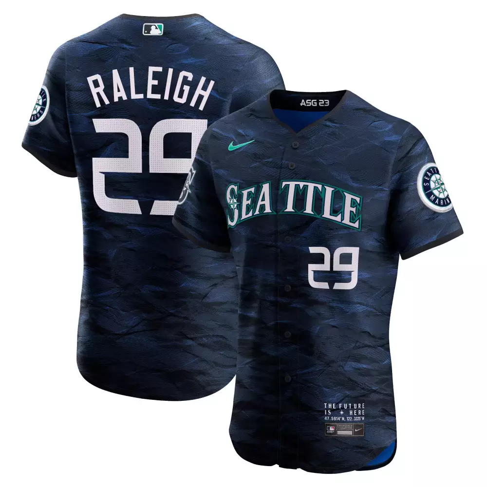 Cal Raleigh 29 Seattle Mariners Jersey Navy Asg 23 Men Custom Design Green White