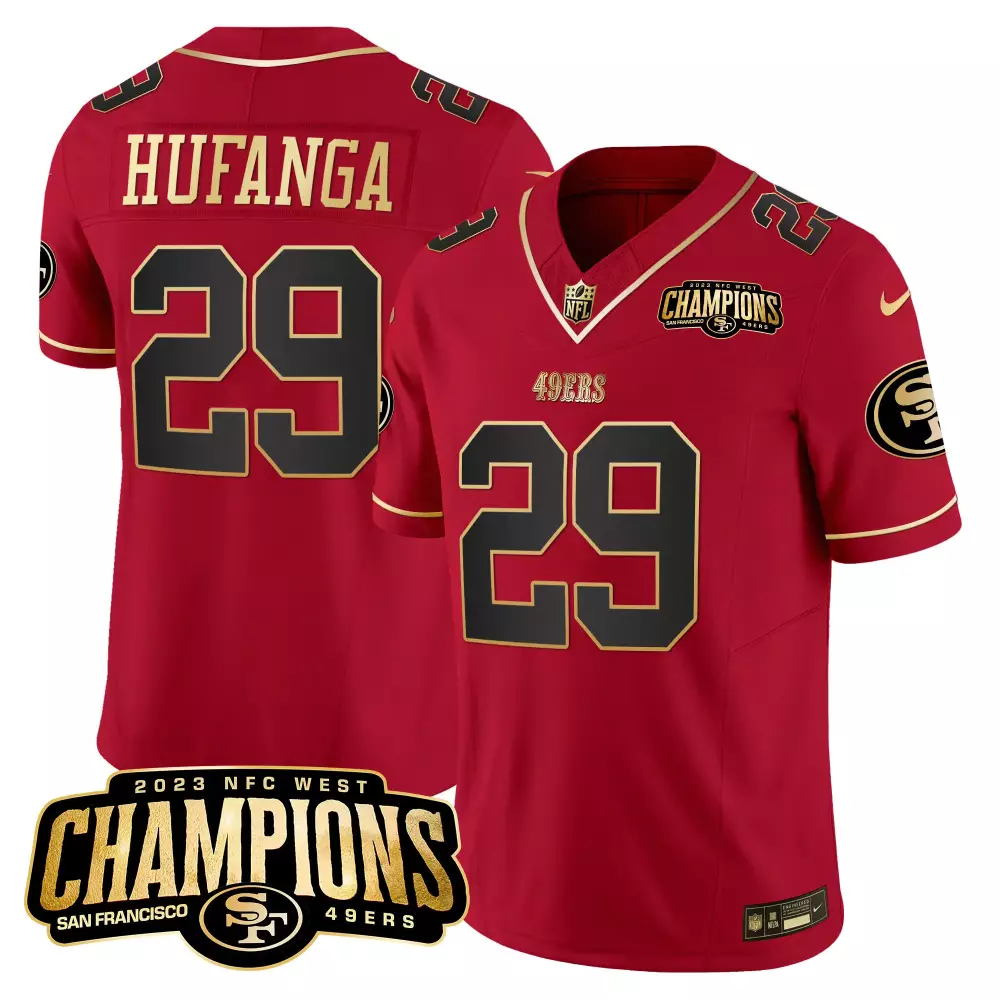 Talanoa Hufanga 29 Jersey Red 2023 NFC West Champions San Francisco 49ers Men NFL